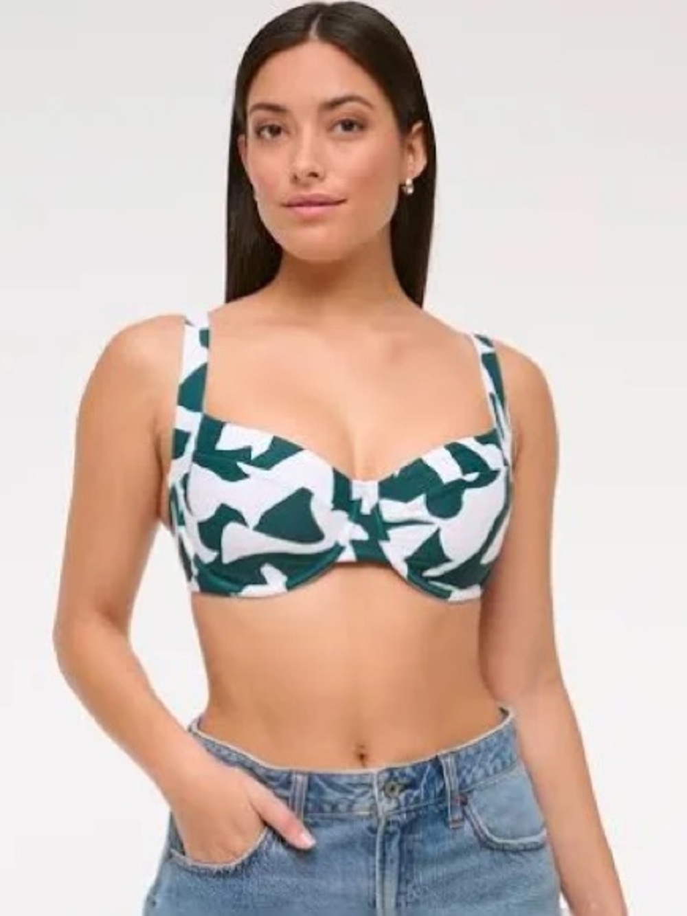 Abercrombie curve love teal leaf print bikini top size small